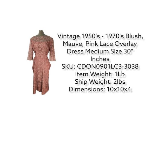 Vintage 1950s - 1970s Women's Pink Blush Mauve Lace Overlay Dress Size Medium - Picture 7 of 7